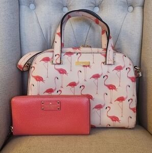 Kate Spade Pink Satchel with Playful Flamingo Design